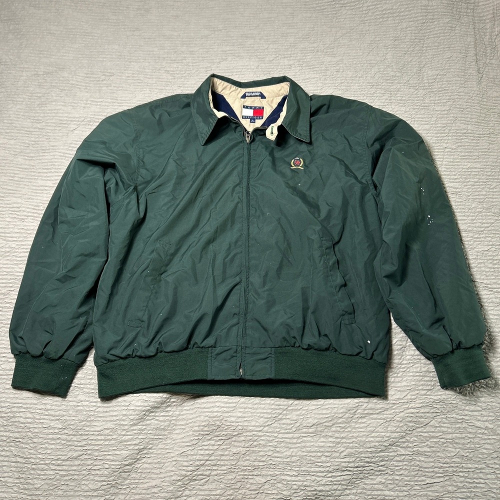 Vintage Tommy Hilfiger Mens Green Fleece Lined Harrington Jacket XL Windbreaker
